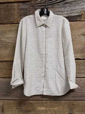 Lafayette148 blouse, white with black design, small